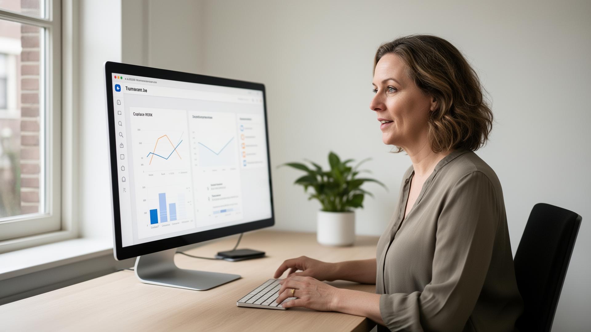 Ondernemer bekijkt live Looker Studio dashboard met marketingdata