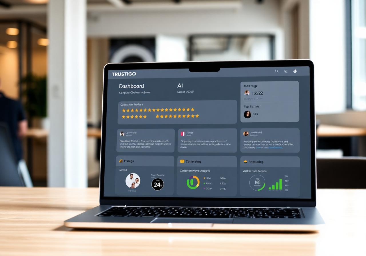 Trustigo dashboard met reviews en AI sentiment