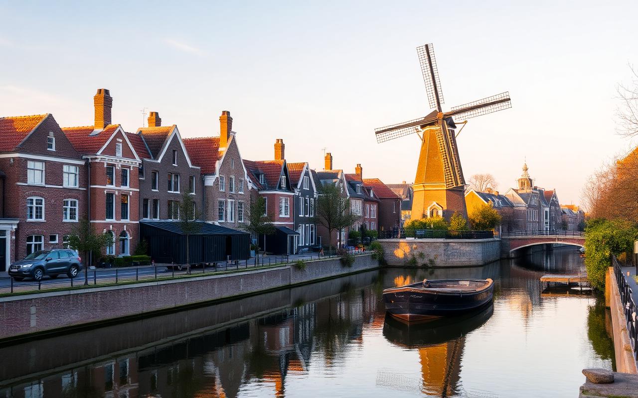 Historisch Leiden met grachten, monumentale panden en molen De Valk